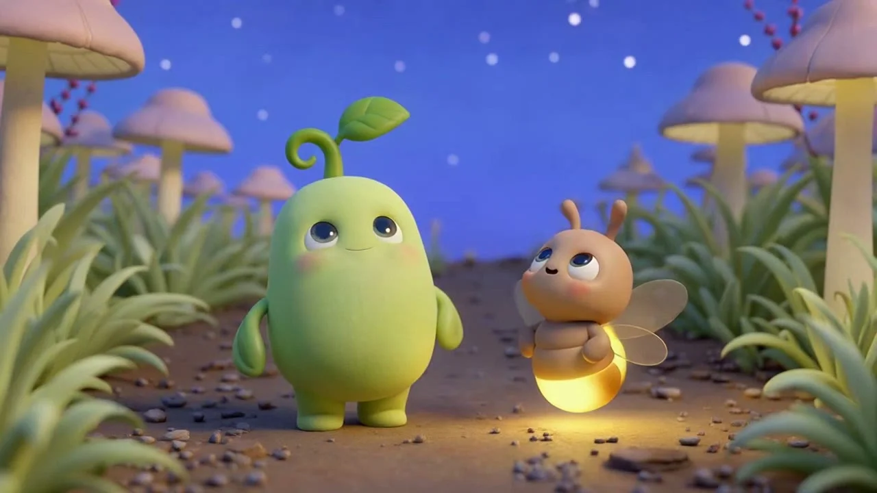 Sprigaloo and Glow under the night sky